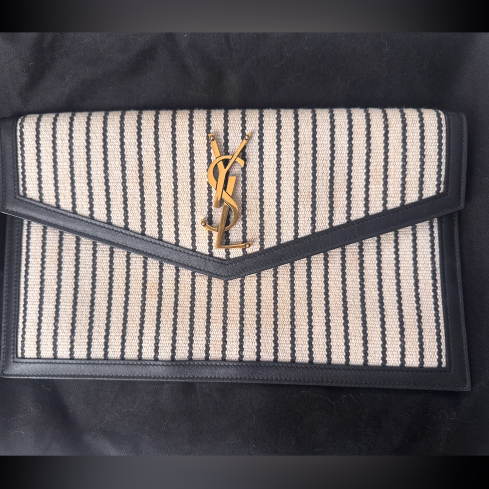 Yves Saint Laurent Uptown Striped Canvas Pouch Clutch Bag - Picture 3 of 5